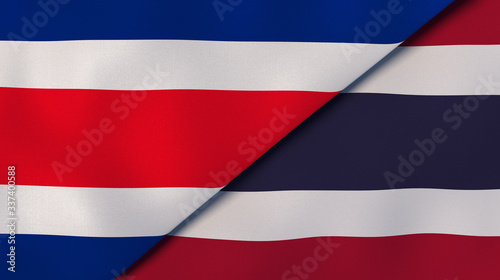 The flags of Costa Rica and Thailand. News, reportage, business background. 3d illustration
