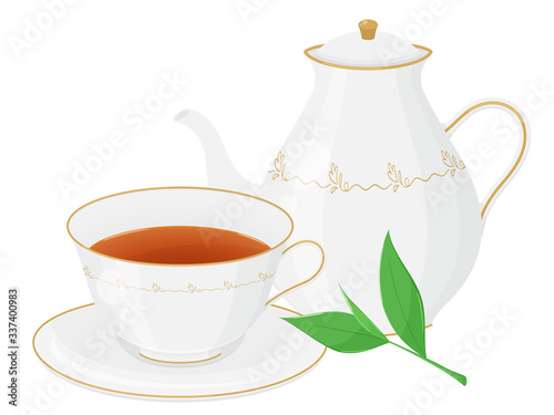 紅茶のイラスト_ティーカップ_ポット_茶葉