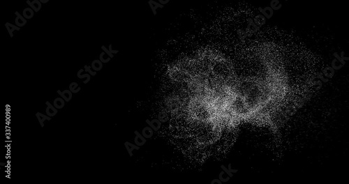 Water spray effect. Spraying mist of air gun or atomizer for cosmetic concept isolated on black background.