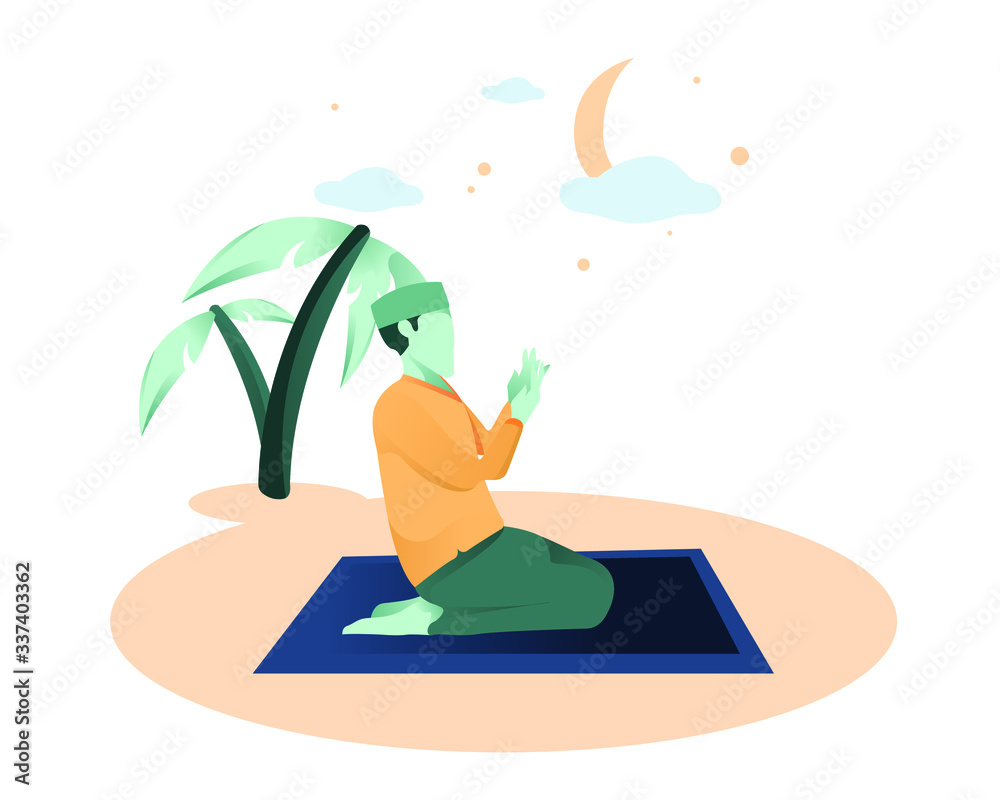 Fototapeta premium Vector Illustration Ramadan Kareem, moslem praying on ramadan