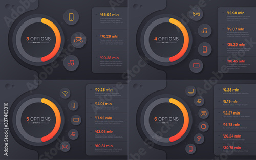 Vector presentation infographic structure chart designs. 3 4 5 6 options