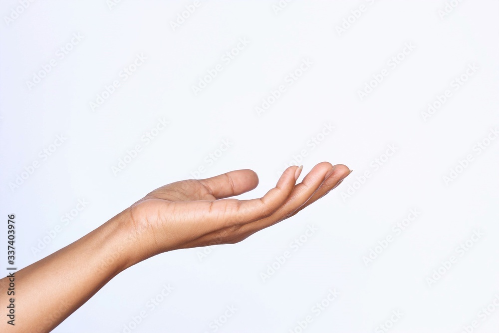 Woman hands gesture holding. photo isolate on white side view copy space 