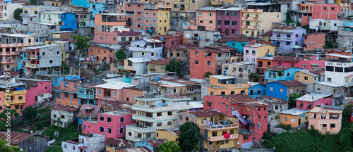 Panoramic photo of Las Penas - the oldest area of Guayaquil city at sunset, South Ecuador 2015.