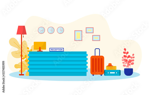 Hotel Check In Reception Desk Lobby Room Furniture Interior Illustration