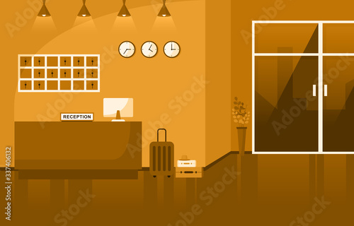 Hotel Check In Reception Desk Lobby Room Furniture Interior Illustration