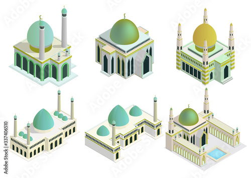 Vector isometric mosque set.
