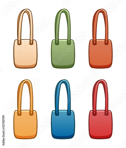 Colored textile ecobags set isolated illustration on white background