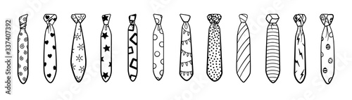 Fotografiet Outline style neckties with different knots and patterns big set on white backgr