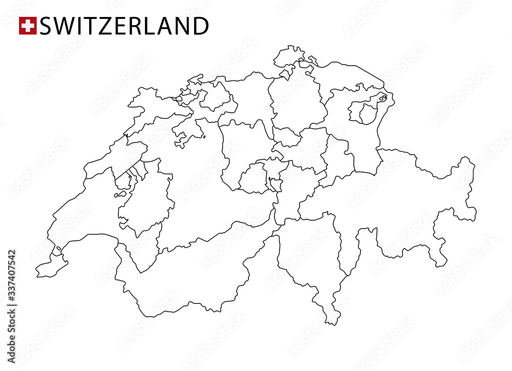 Switzerland map, black and white detailed outline regions of the country. Vector illustration