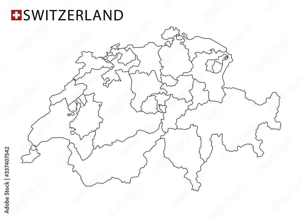 Obraz premium Switzerland map, black and white detailed outline regions of the country. Vector illustration