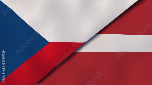 The flags of Czech Republic and Latvia. News, reportage, business background. 3d illustration photo