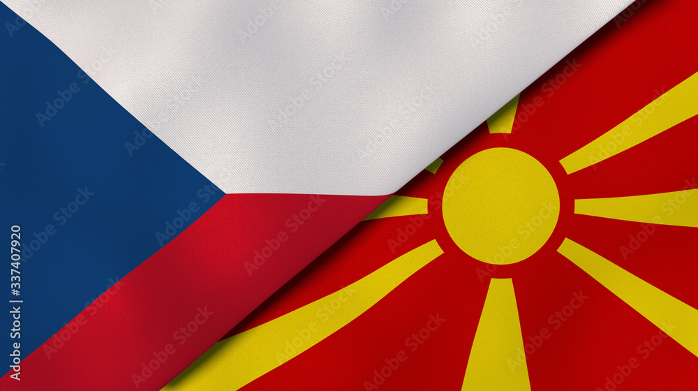 The flags of Czech Republic and Macedonia. News, reportage, business background. 3d illustration