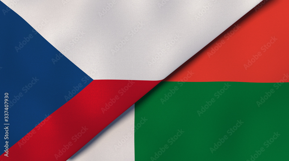 The flags of Czech Republic and Madagascar. News, reportage, business background. 3d illustration