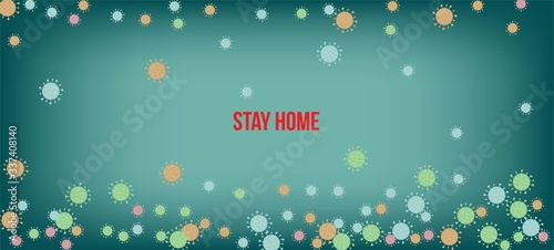Stay Home Quarantine Banner. Flat Cartoon Coronavirus Medical Poster. 
