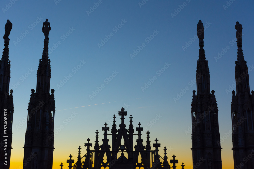 Italy, Milan, 13 February 2020, view from the Duomo terrace, details of the spiers