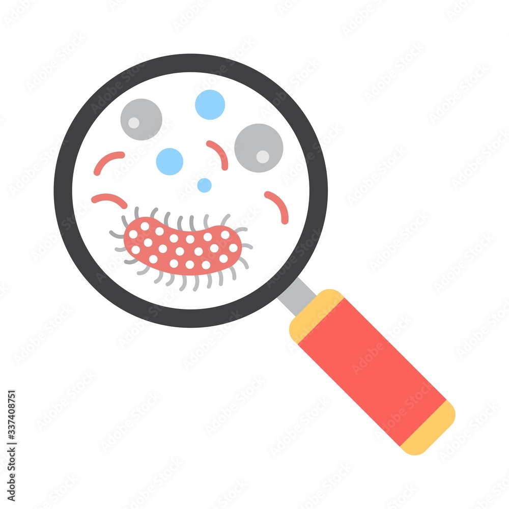 Obraz premium Virus icon in flat style. Infectious bacteria symbol. Covid-19, coronavirus sign.