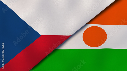 The flags of Czech Republic and Niger. News, reportage, business background. 3d illustration