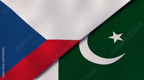 The flags of Czech Republic and Pakistan. News, reportage, business background. 3d illustration