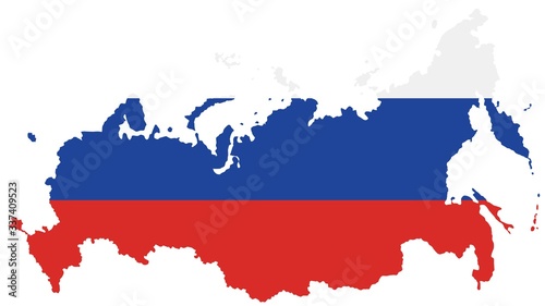 Russia map with flag texture on white background, illustration,textured , Symbols of Russia ,for advertising ,promote, TV commercial, ads, web design, magazine, news paper, report