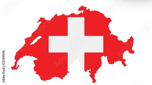Switzerland map with flag texture on white background, illustration,textured , Symbols of Switzerland,for advertising ,promote, TV commercial, ads, web design, magazine, news paper, report
