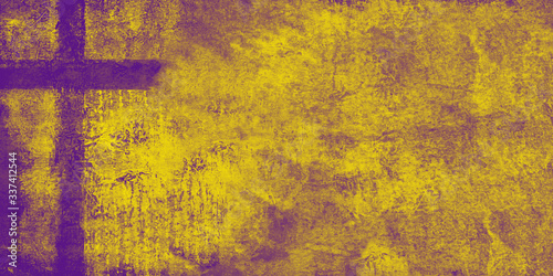 purple on yellow, cross with painted texture - textural art effect, copy space, worship slide background, ready for text: scripture, worship lyrics, quote...