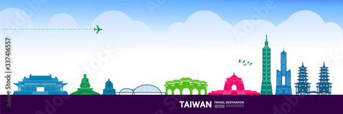Taiwan travel destination grand vector illustration. 