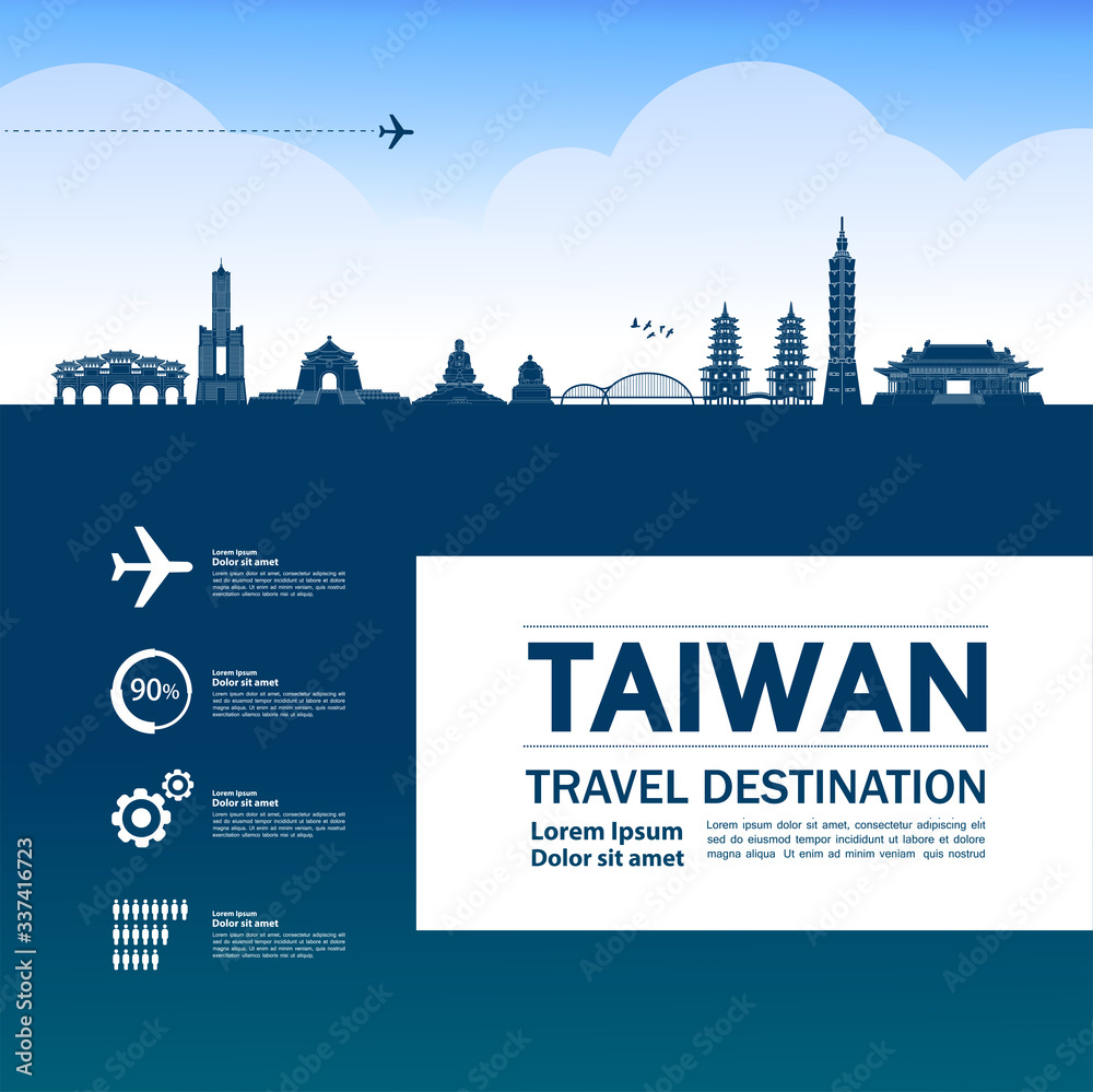Taiwan travel destination grand vector illustration. 