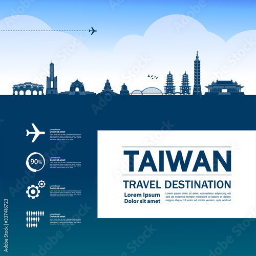Taiwan travel destination grand vector illustration. 