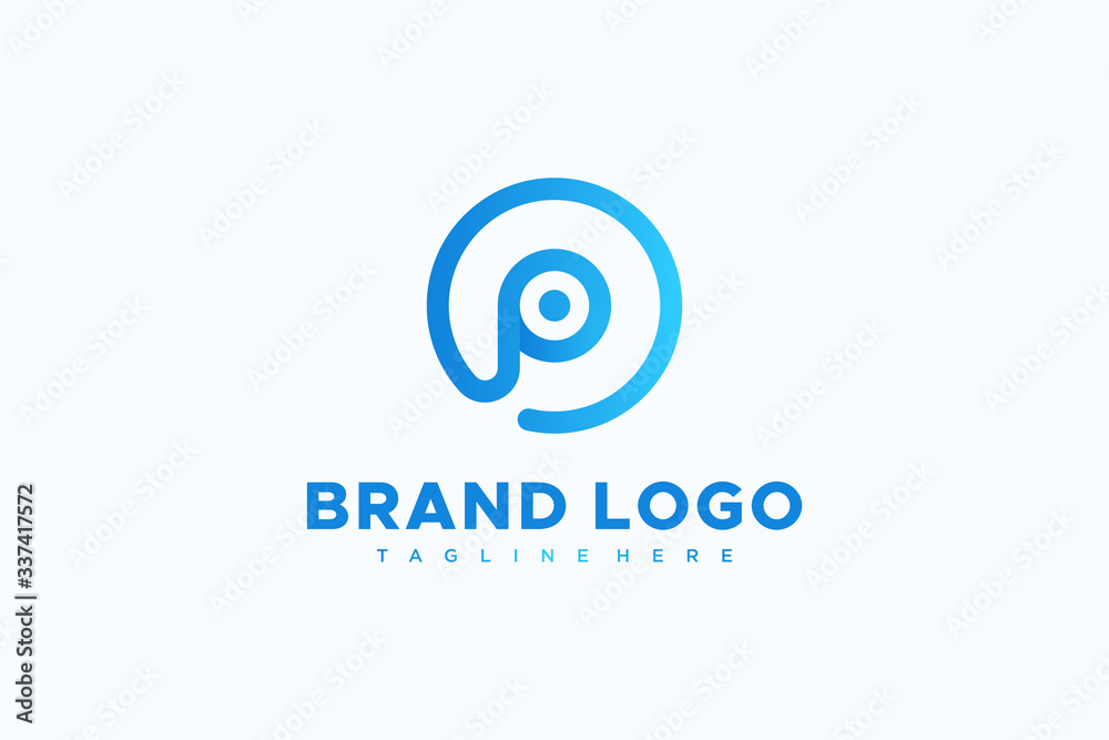 Blue Circular Line Abstract Letter P Logo. Usable for Business and Technology Logos. Flat Vector Logo Design Template Element.
