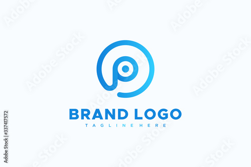 Blue Circular Line Abstract Letter P Logo. Usable for Business and Technology Logos. Flat Vector Logo Design Template Element.
