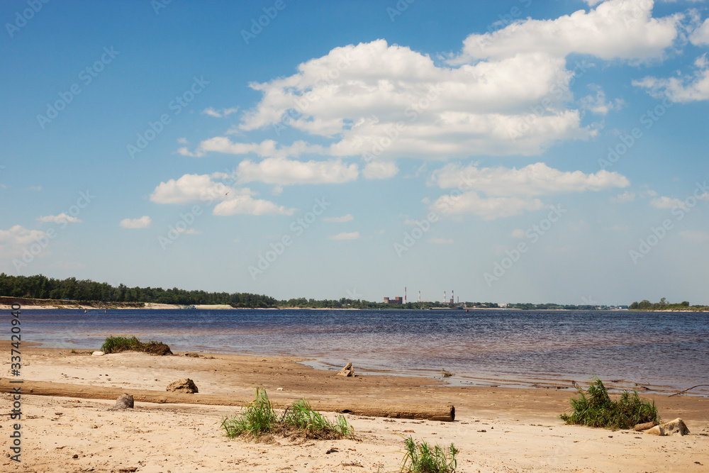 River landscape. Middle Volga at height of summer, july