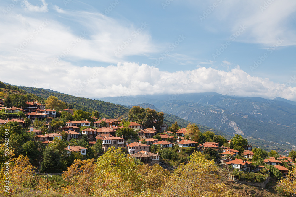 The old city Palaios Panteleiomonas, tourist attraction in Greece. Leptokaria travel destination in east Macedonia. Aerial view. The old city Palaios Panteleiomonas, tourist attraction in Greece. Leptokaria travel destination in east Macedonia. Aerial view.