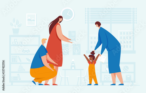 Vector illustration of a family that adopts a child