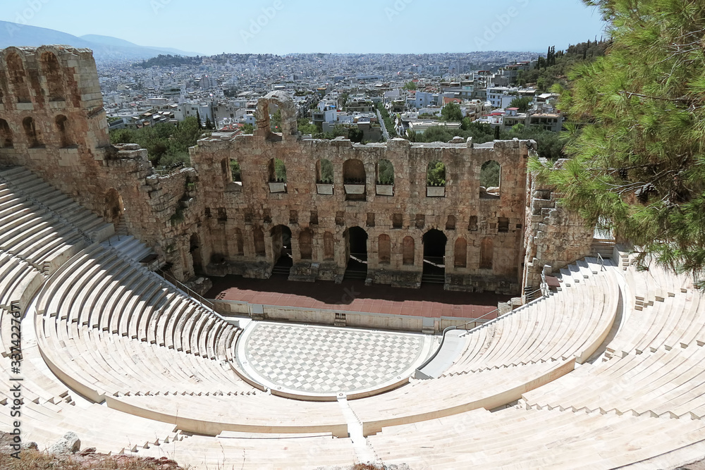 Tourist destination in Greece, Acropolis on a bright sunny day.