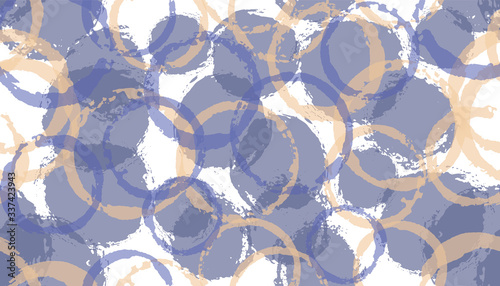 Modern hand drawn circle stamps textile print. Round shape splotch overlapping elements vector 