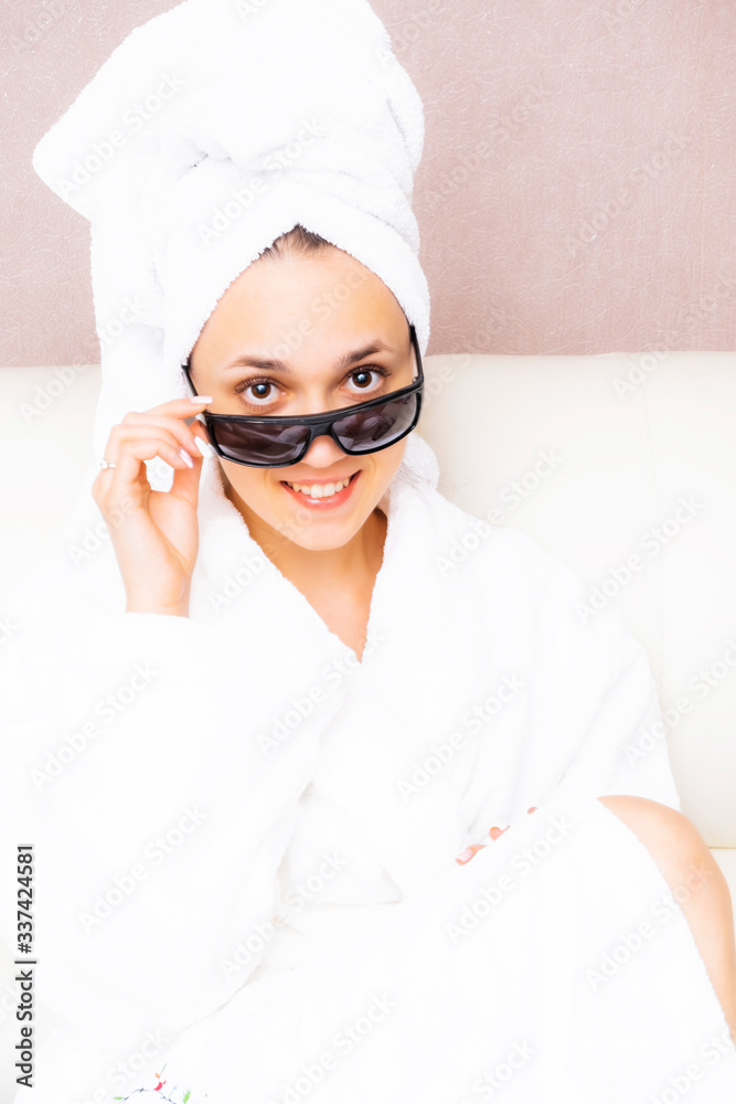 Girl after a shower. Relax in the spa. Morning at the hotel. Girl after a shower. Relax in the spa. Morning at the hotel.