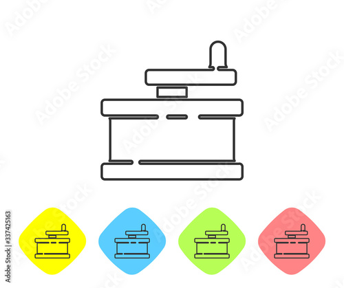 Grey line Manual grinder icon isolated on white background. Set icons in color rhombus buttons. Vector Illustration