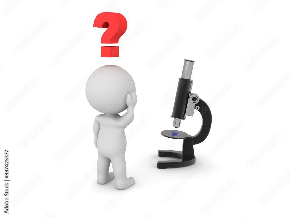 3D Character looking curious at microscope 3D Character looking curious at microscope