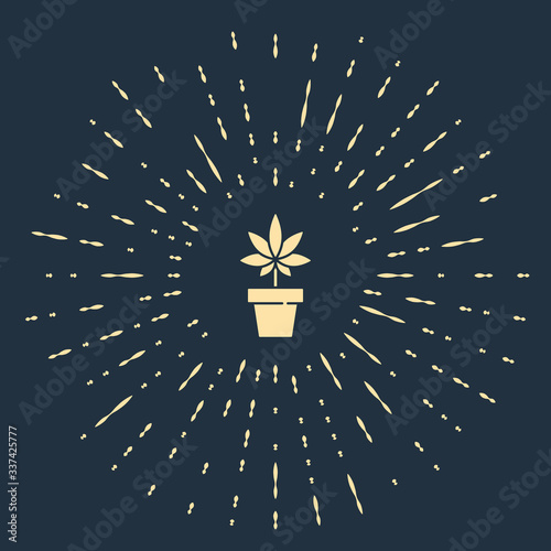 Beige Medical marijuana or cannabis plant in pot icon isolated on blue background. Marijuana growing concept. Hemp potted plant. Abstract circle random dots. Vector Illustration