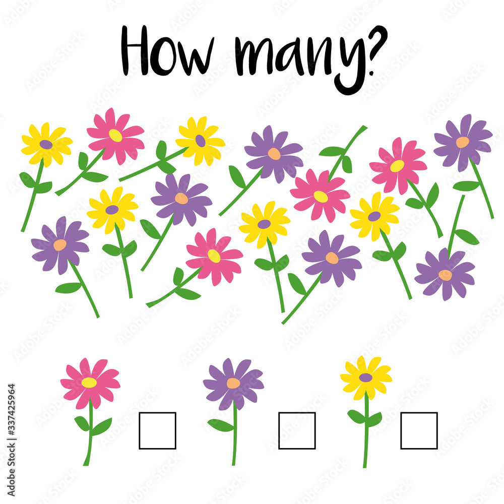 How many objects.Preschool Counting Activities. Printable worksheet. Educational game for children, toddlers and kids pre school age. Mathematics task. Learning mathematics, numbers.Tasks for addition