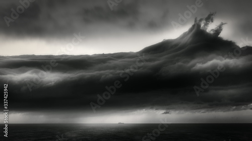 black and white sea horizon cloud