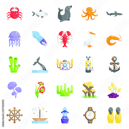 
Pack Of Underwater Flat Icons 
