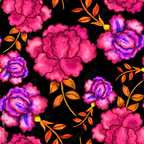 Vintage watercolor seamless pattern with flowers for decoration design. Brigh...