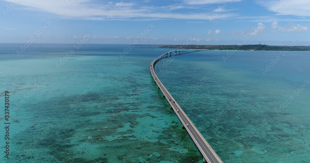 Aerial shot of irabu-ohashi bridge, miyakojima,okinawa,
Japan