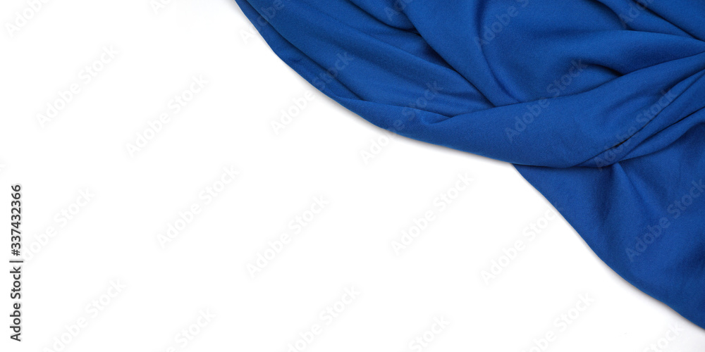 Blue background with satin fabric, banner. Isolated on a white background. Text place, copy space.