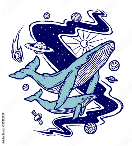 Whale universe illustration