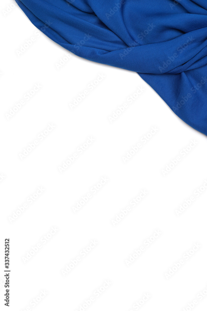 Blue background with satin fabric, banner. Isolated on a white background. Text place, copy space.