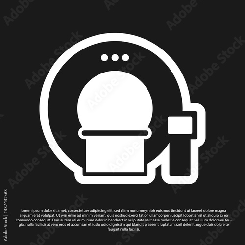 Black Tomography icon isolated on black background. Medical scanner, radiation. Diagnosis, radiology, magnetic resonance therapy.  Vector Illustration