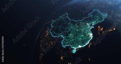 Planet Earth from Space People's Republic of China highlighted, elements of this image courtesy of NASA photo