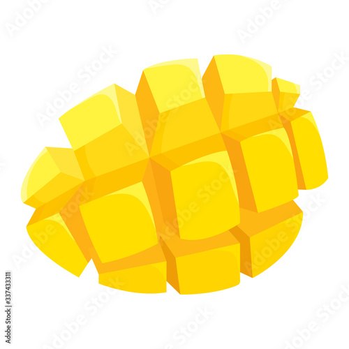 Fresh bright exotic cut slice mango isolated on white background. Summer fruits for healthy lifestyle. Organic fruit. Cartoon style. Vector illustration for any design.